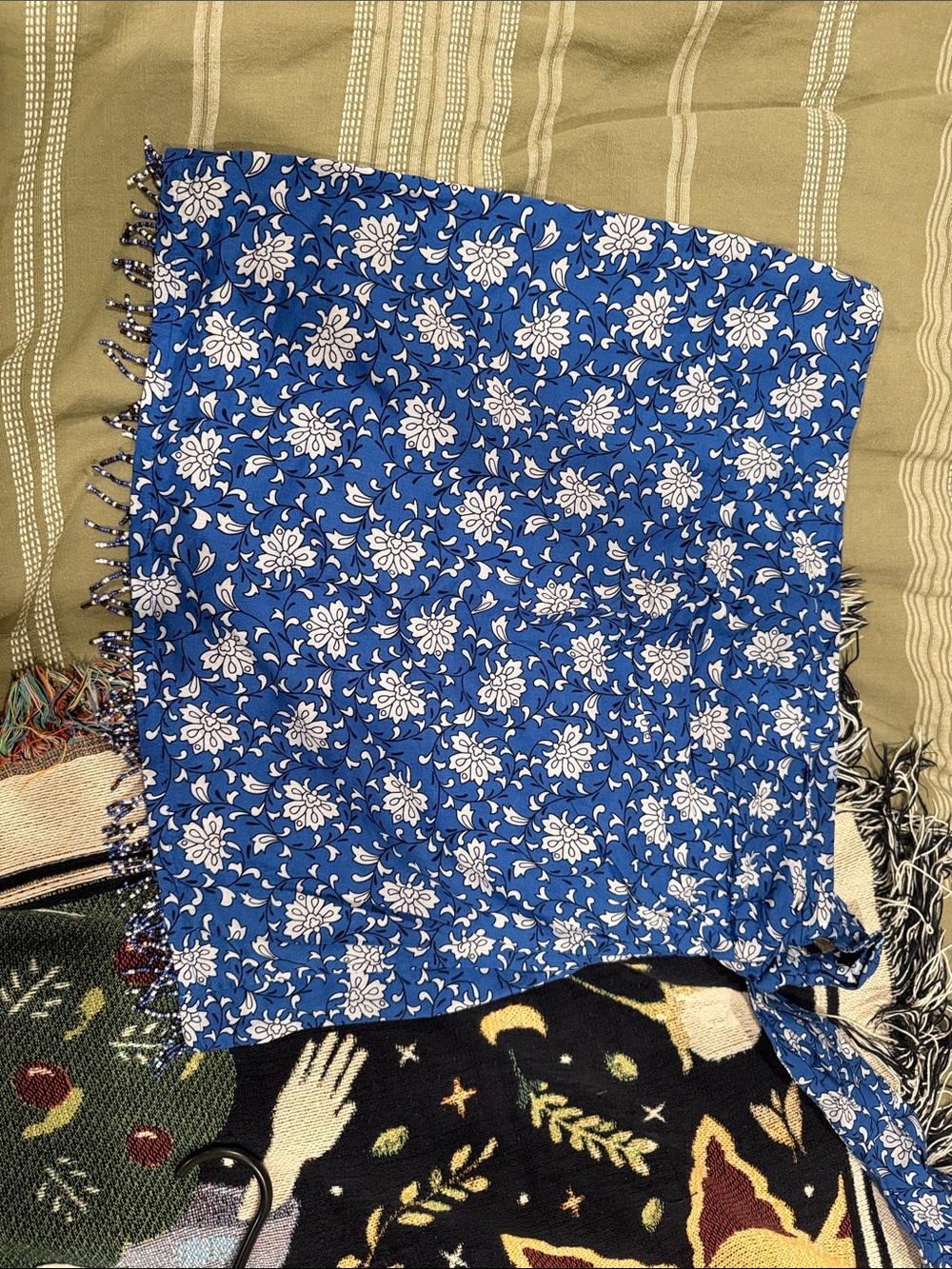 Mango Royal Blue Floral Tie-Waist Mini Skirt